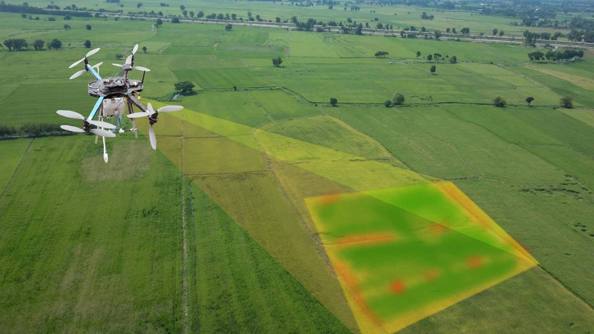drone filming a field